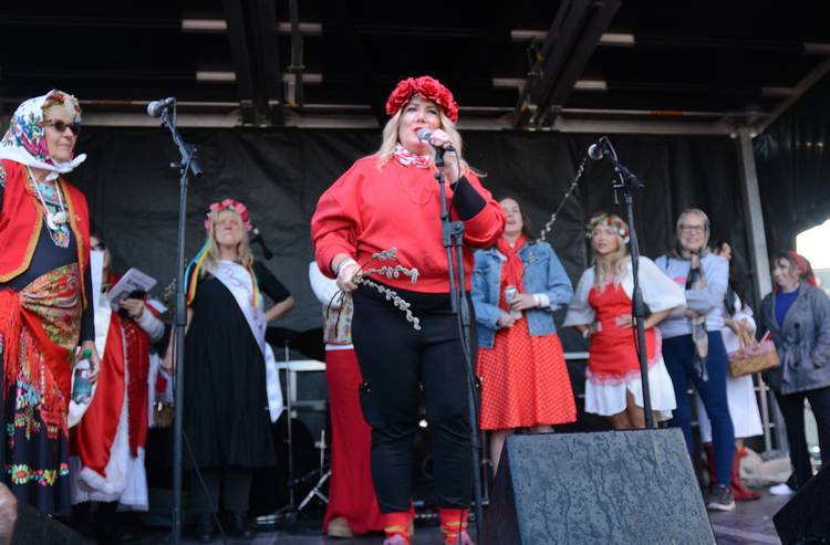 The Miss Dyngus Day candidates on stage.