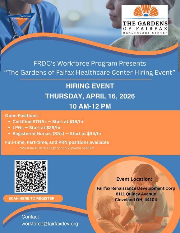 Gardens of Fairfax Healthcare Center will host a hiring event at FRDC on Thursday, April 16.