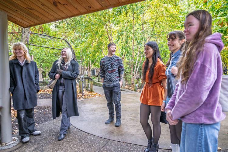Students with KSU School of Fashion gather at the Cleveland Museum of Natural History during the avian biomimicry project.