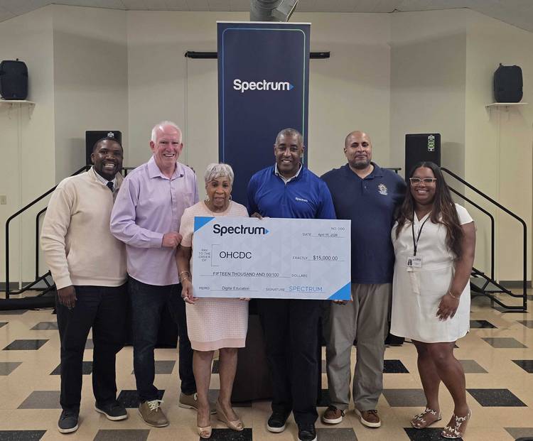 Olivet group, L-R: Spectrum's Steven Williams, Cuyahoga County Council  member Martin Sweeney, OHCDC's  Daisy Alford-Smith, Spectrum's Rahman Khan, OHCDC instructor William Alford, CMHA's Gabrielle Jones.
