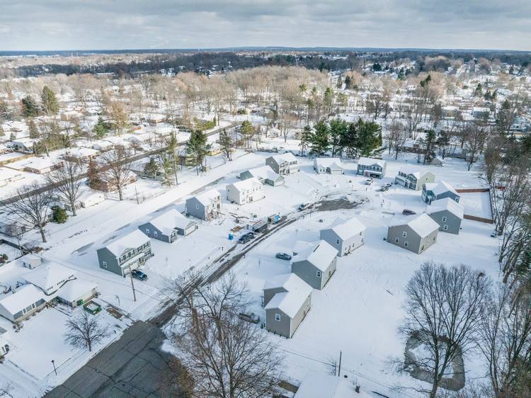 A drone shot of Queen Ann Court,  a15-home single-family homes on a street extension off of King George Boulevard, are selling for at least $350,000.