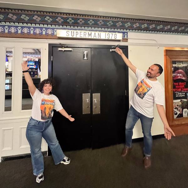 Maltz Museum's Kenna Marblestone and Siegel & Shuster Society's Valentino Zullo welcome guests to a screening of 'Superman' at the Cedar Lee Theatre on July 11.