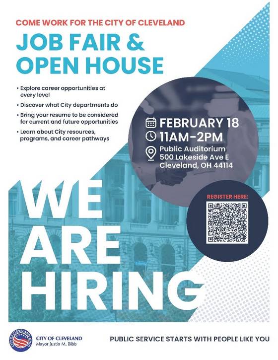 The City of Cleveland will host a job fair on Feb. 19 at Public Auditorium.