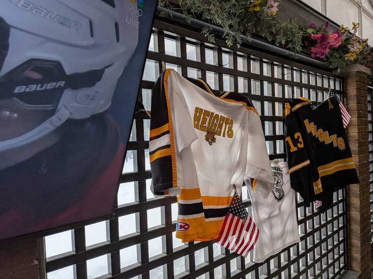 EDWINS is decorated for the Team USA Women's Hockey Olympic games watch parties to support Laila Edwards.