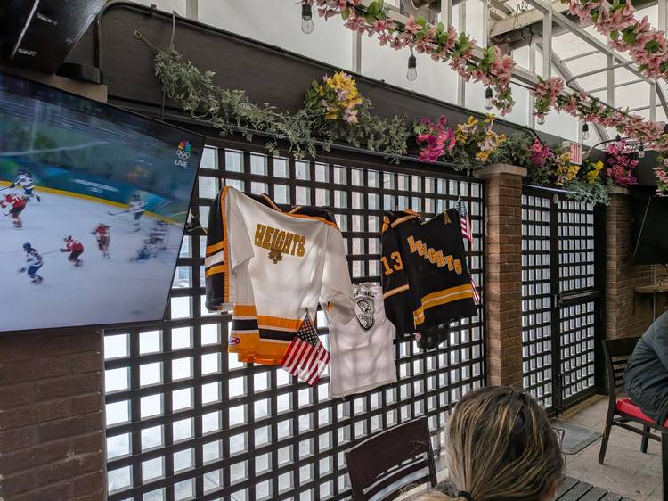 EDWINS is decorated for the Team USA Women's Hockey Olympic games watch parties to support Laila Edwards.