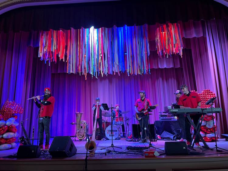 A look at the Kurent Jump guests in the Slovenian National Home.