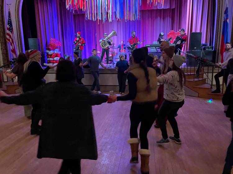 Dancing to the Chardon Polka Band at the 2026 Kurent Jump.