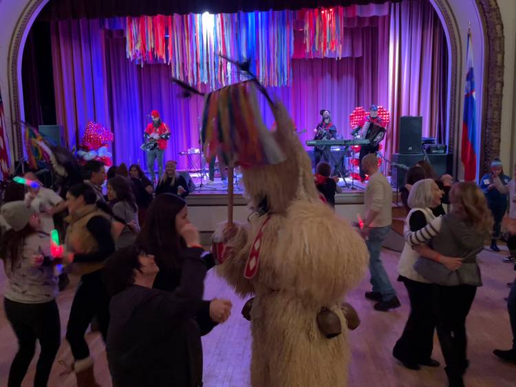 Dancing to the Chardon Polka Band at the 2026 Kurent Jump.