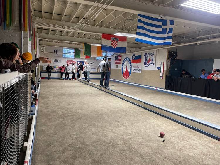 Kurentovanje guests enjoyed bocce ball in the Slovenian National Home.