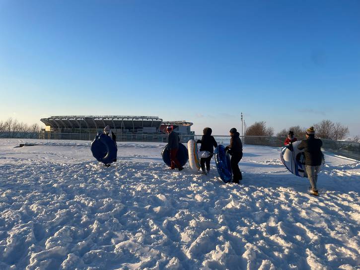 It was frigid, but sunny, during Downtown Cleveland Inc.'s first 2026 snowboarding at Mall B.