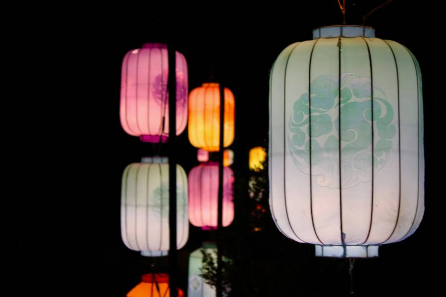 Traditional Chinese lanterns can be spotted throughout the path.