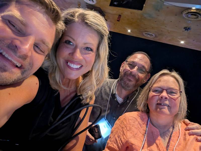 Jess Starr and Karin Connelly Rice celebrating their wins at 2026 All-Ohio Excellence in Journalism Awards with spouses Dan Dombos and Peter Rice.