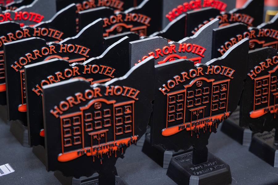 The International Horror Hotel Festival awards lined up.