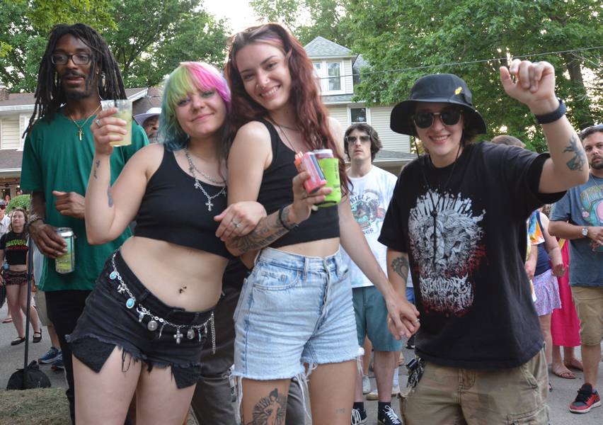 Enjoying some drinks and friends at Larchmere PorchFest.