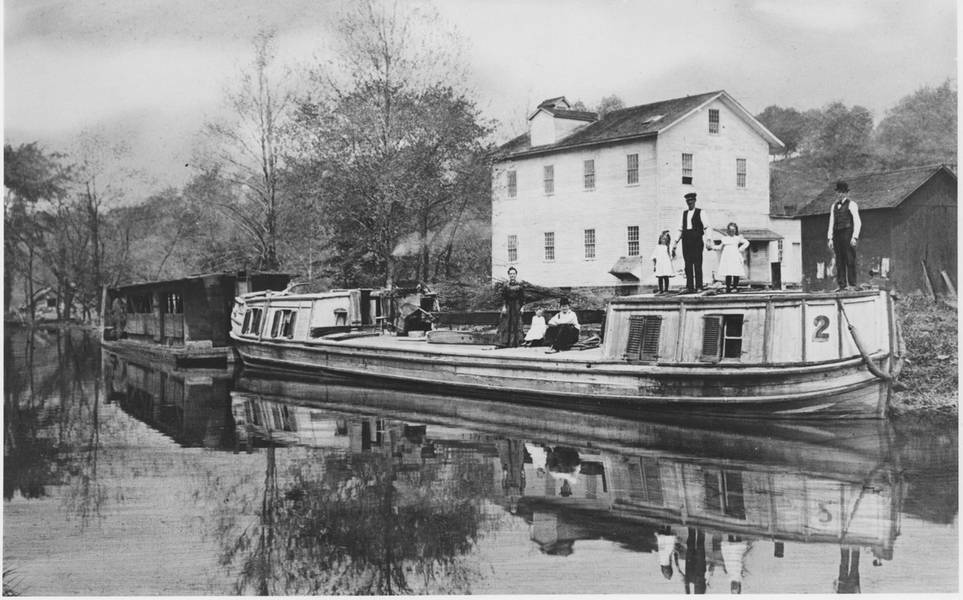A National Park Service photo from its collection, of a family on a canal boat in the 1880s in Valley View, Ohio.