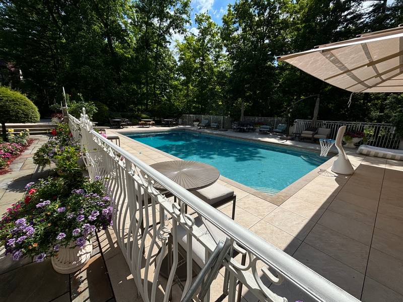 A swimming pool at a grand house on the tour.
