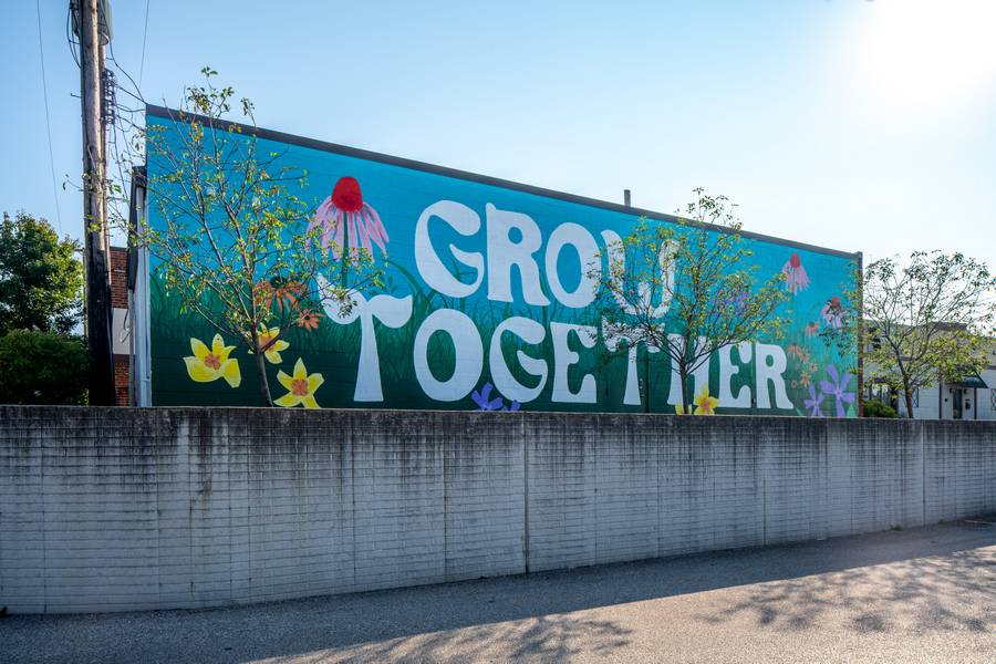 The 'Grow Together' mural on Messenger Court in South Euclid.