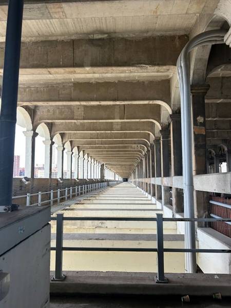 Inside the Veterans Memorial Bridge.