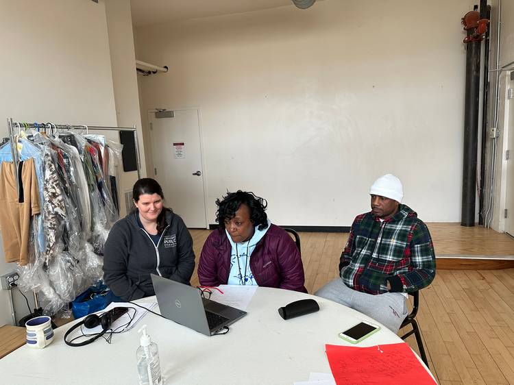 CPT education director Missy Crum, left sits for a FreshWater  interview with 'Origin of a Villain' cast members Deborah Smith and James Alexander.