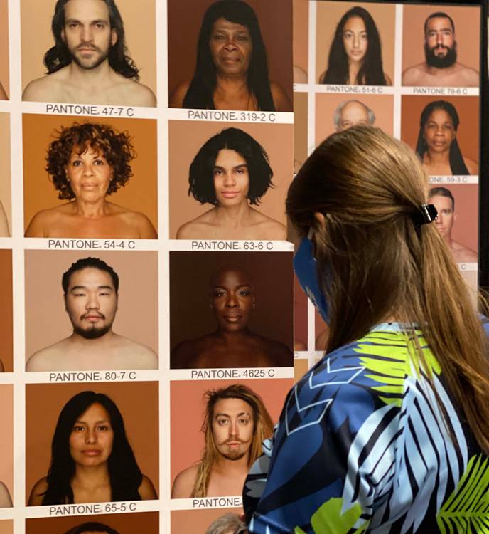The Humanæ project by Brazilian artist Angélica Dass shows portraits of people whose skin tone is matched to a Pantone color card to challenge concepts of race.