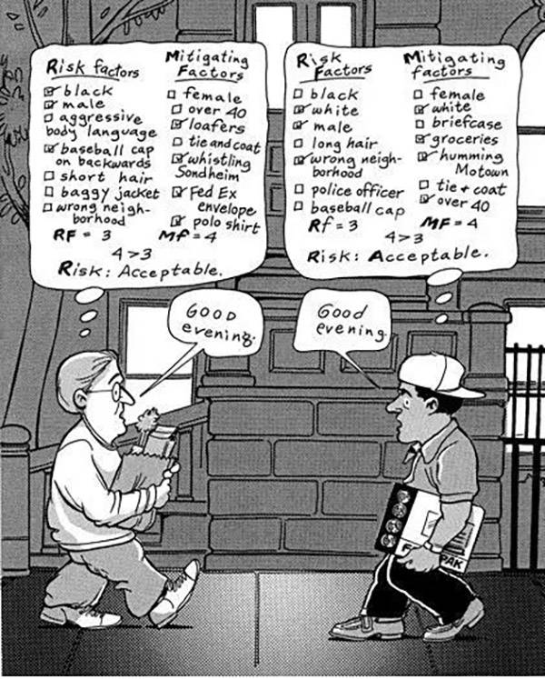 Garry Trudeau’s cartoon from the Doonesbury comic strip comments on the calculations we make about one another.