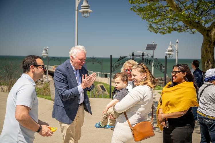 Cuyahoga County Executive Chris Ronayne and others at the May 4 groundbreaking of the Euclid Beach Connector.