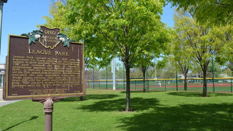 The League Park historical marker.
