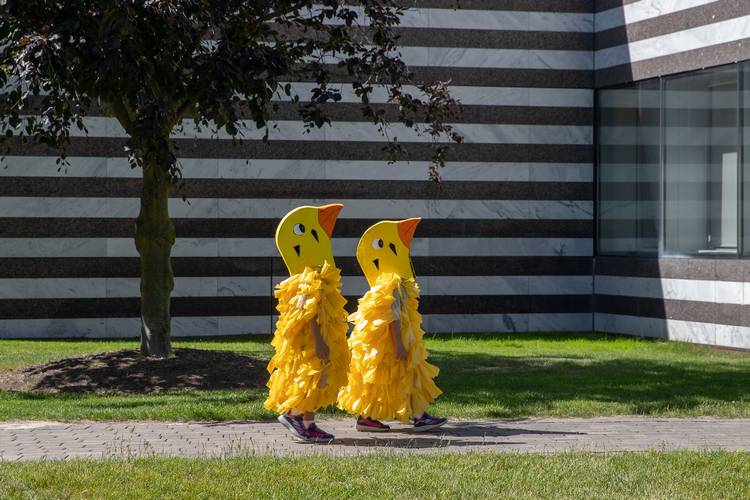 Two chicks outside the CMA Education Wing.