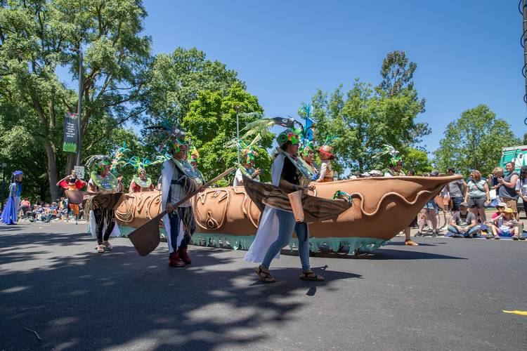 Paddling the canoe in Parade the Circle.