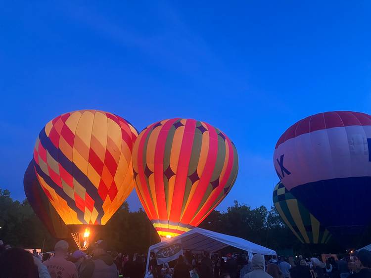 The hot air balloons at Blossom Time's Baloon Glow event.
