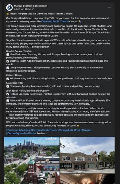 A Marous Brothers Construction social media post about the CPT renovations.