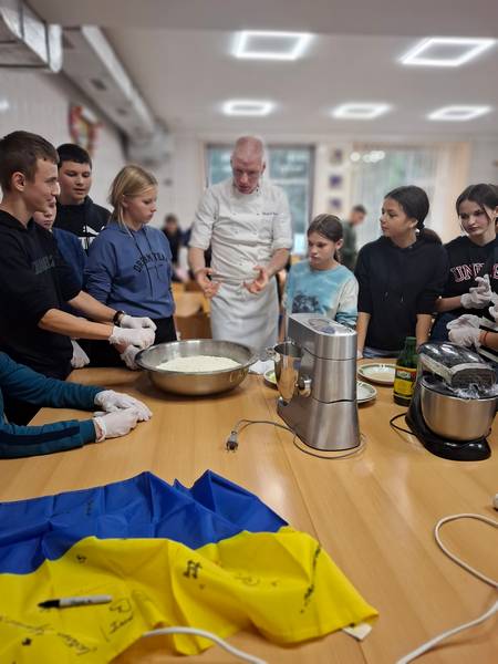 Chrostowski cleaned fish and made cookie and pizza dough on his last trip to Ukraine.