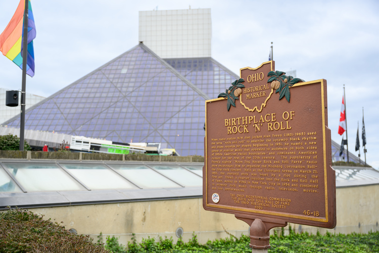 The view off the Rock & Roll Hall of Fame from the Mandel Community Trail.