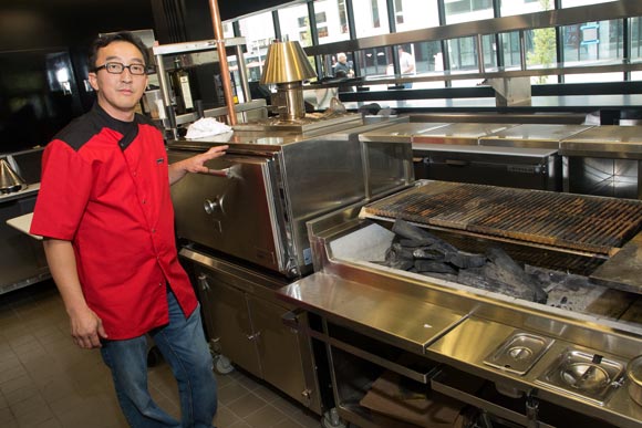 The jaw-dropping open kitchen at Accent features a Jasper oven and a robata grill