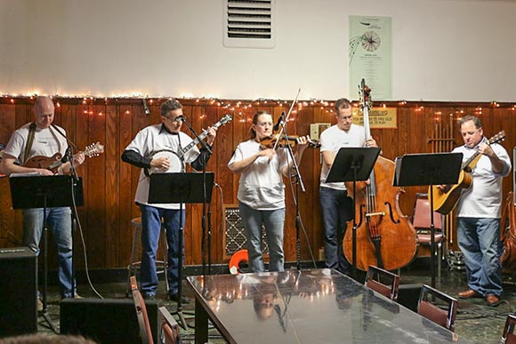 Bluegrass Ensemble: Jeff Zehngut, Mark Dumm, Trina Struble, Charles Carleton and Henry Peyrebrune