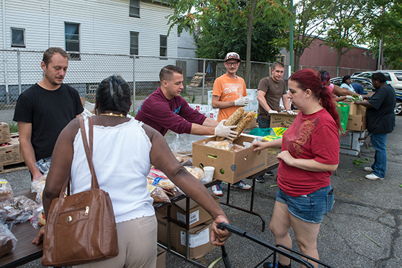 Weekly fresh produce distribution at The May Dugan Center