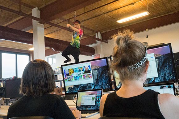 Rage On Art Director, Mat Poprocki likes hanging around the office