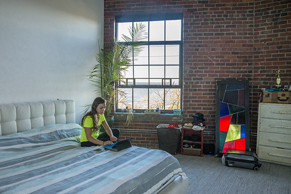 Bedroom with a lake view  in a unit at The Shoreway