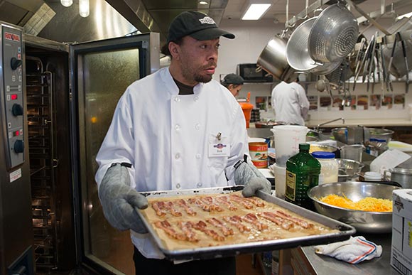 Erik Wells  a trainee in the Vocational Training Center program at Cornucopia's state-of-the-art commercial kitchen