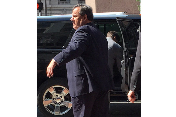 Chris Christie leaving delegate party on Public Square