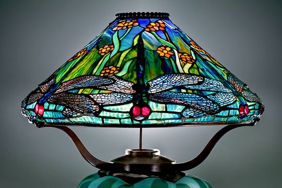 Reading Lamp with Dragonflies and Water Flowers by One of CIA's first students, Clara Wolcott Driscoll, 1899