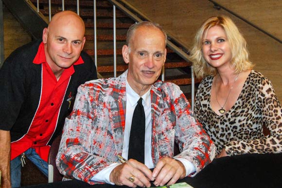John Waters (center) with writer Hollie Gibbs and husband Brian during his one-man show at CIA in September 2014