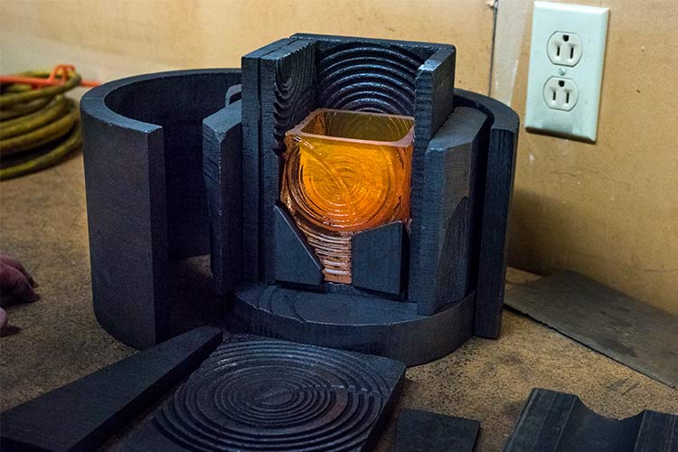 Mold for blown glass at MidTown Glass Studio