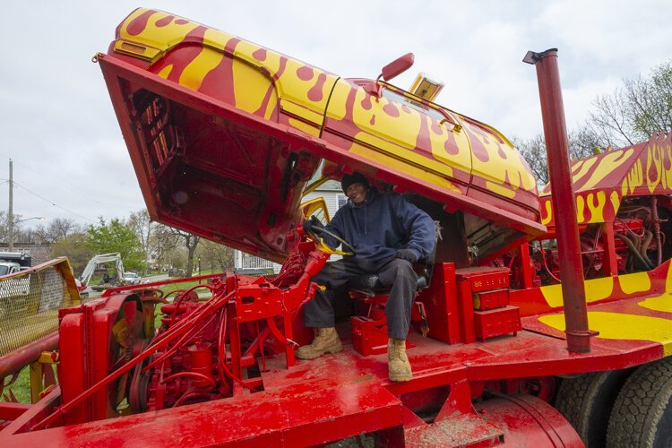 Automotive innovator Tim Willis shows off one of his monster trucks.