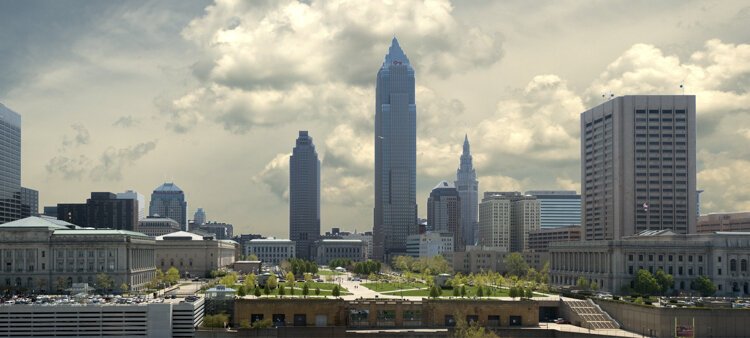View from atop the Great Lakes Science Center Wind Turbine in 2010.