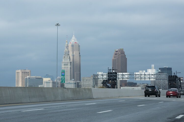 The Cleveland skyline today sans the Cleveland Cold Storage Building.