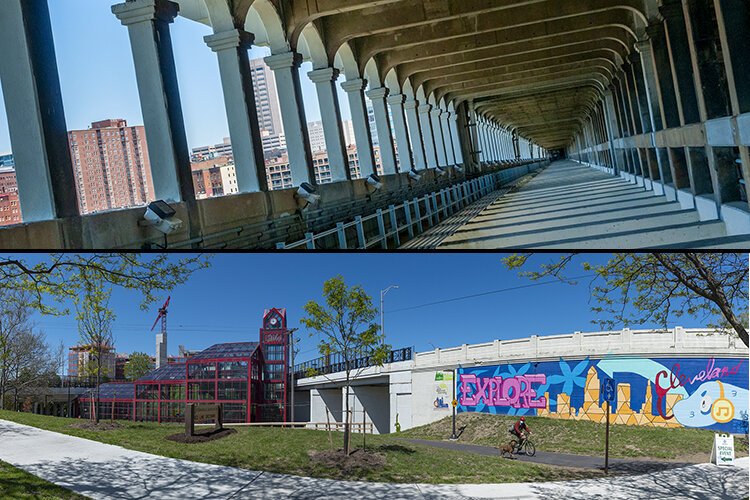 Top: March 2021 – Beneath the Detroit – Superior Bridge -- Bottom: May 2021 – Red Line Greenway Trailhead