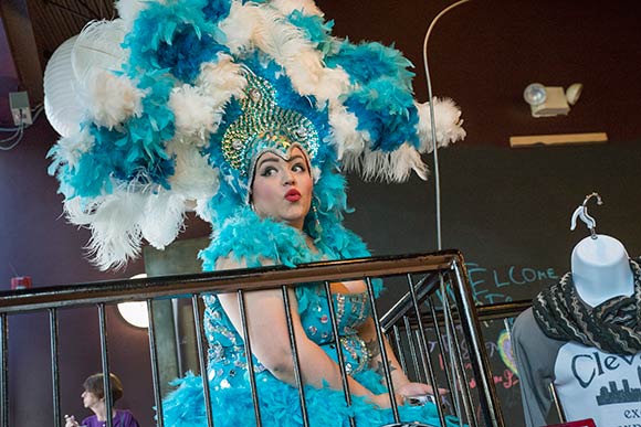 Burlesque star Bella Sin welcomed customers during the grand opening