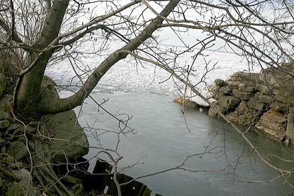 Dugway Brook where it meets Lake Erie in Bratenahl