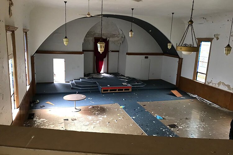 Current conditions of the former Foursquare Church to be converted into a two-and-a-half story school building